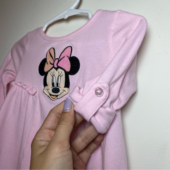 Disney | Minnie Mouse Sequin Embellished Roll Tab Sleeve Dress Light Pink 9-12m - Picture 6 of 9